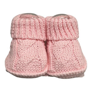 Joe Fresh Slipper Booties Girls Size 0-3 Months Pink Knit Cable Soft Sole Baby